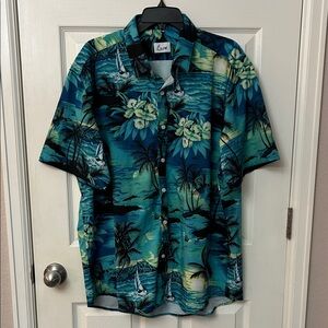 Men's Blue Hawaiian Button Down Shirt